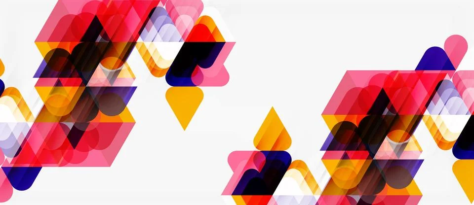 Abstract geometric shapes overlap, creating vibrant color blends. Red, yellow Illustrazione stock