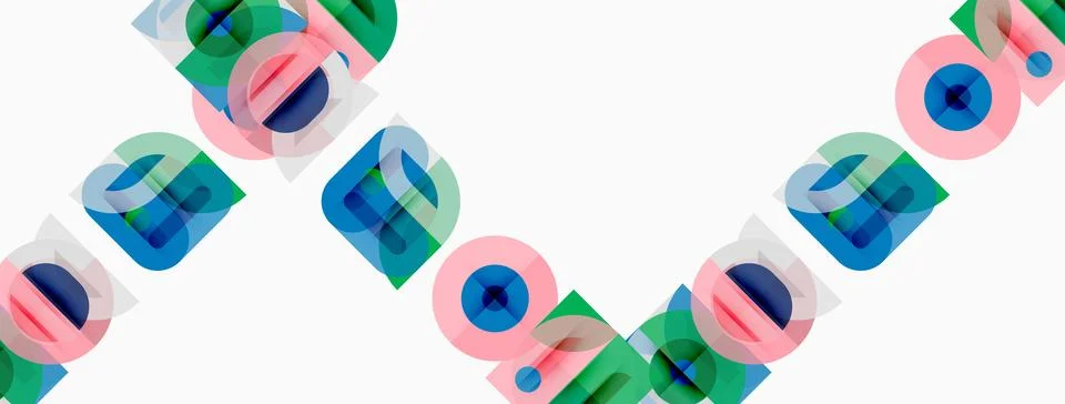 Abstract geometric shapes overlap, creating colorful patterns. Minimalist d.. Illustrazione stock