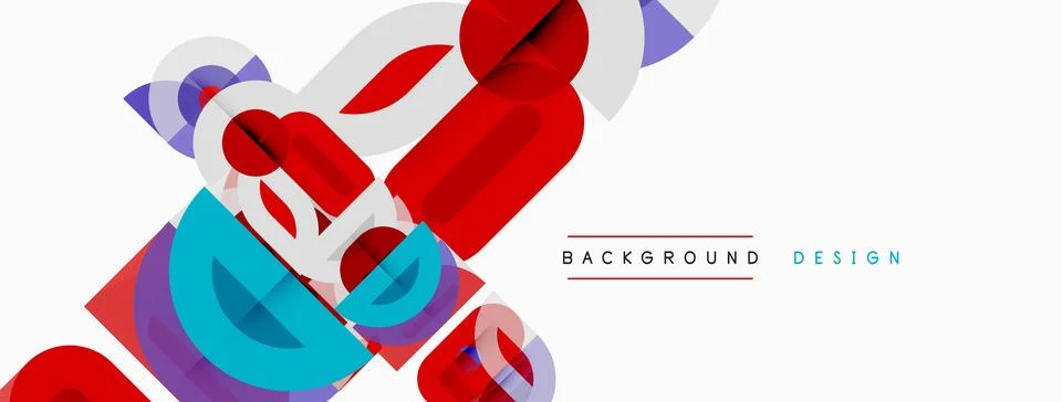 Abstract geometric shapes overlap, creating dynamic visual effect. Red, blue, 스톡 일러스트
