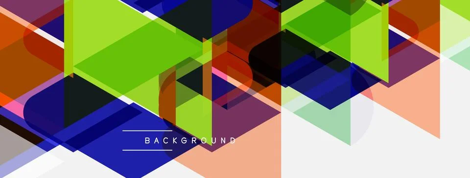 Abstract geometric shapes overlap, creating vibrant colorful background. Desi Illustrazione stock