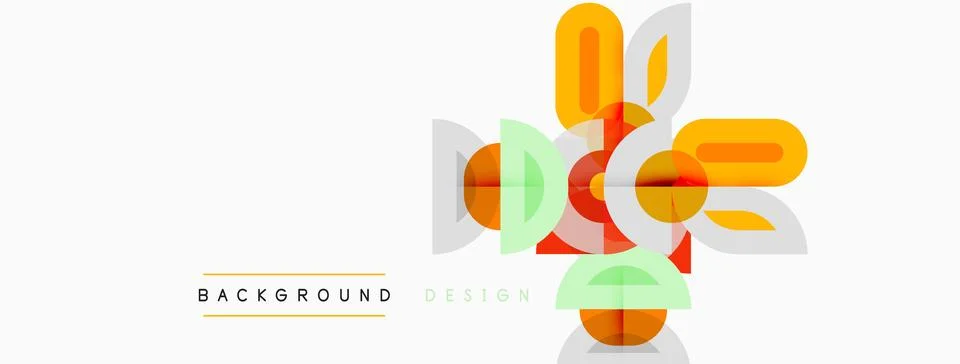 Abstract geometric shapes overlap, creating vibrant design. Soft colors, mode Illustrazione stock