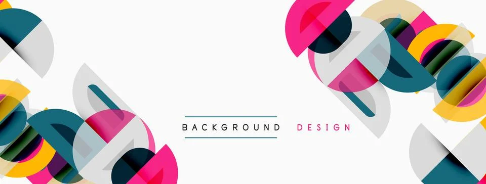 Abstract geometric shapes overlap, creating vibrant colorful design. White .. Stock Illustration