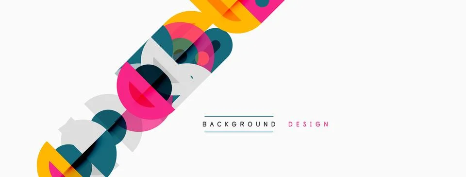 Abstract geometric shapes overlap, creating dynamic colorful design. Text rea Stock Illustration