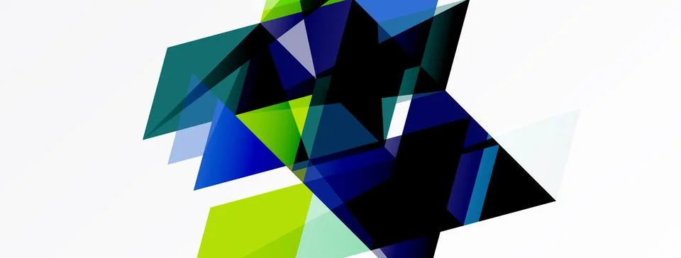 Abstract geometric shapes overlap, creating dynamic composition. Blues, green Stock Illustration