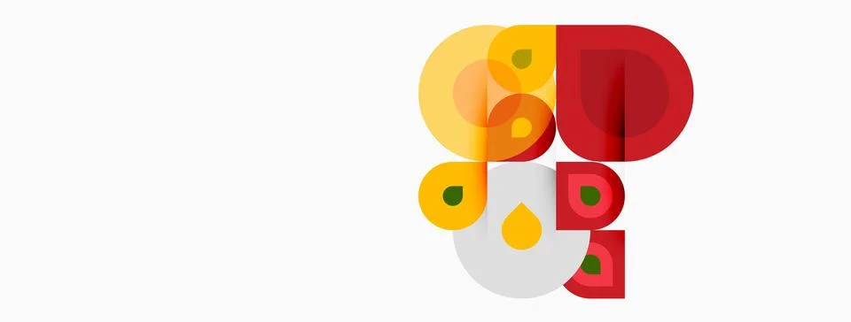 Abstract geometric shapes overlap, creating colorful composition. Circles, Stock Illustration