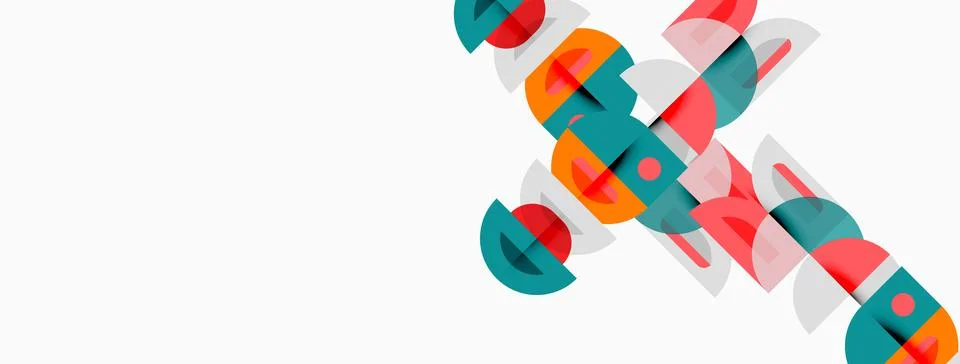 Abstract geometric shapes overlap, creating colorful patterns. Minimalist d.. Illustrazione stock