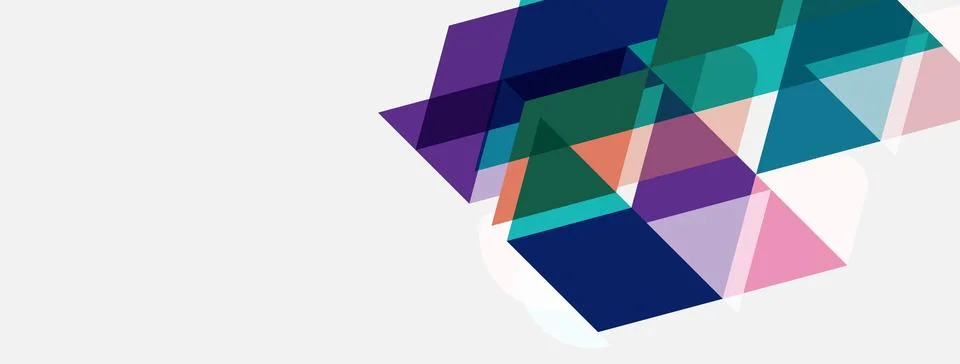 Abstract geometric shapes overlap, creating colorful patterns. Light backgrou Stock Illustration