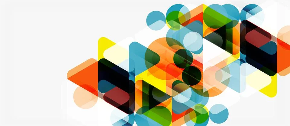 Abstract geometric shapes overlap, creating vibrant color composition. Circle 스톡 일러스트