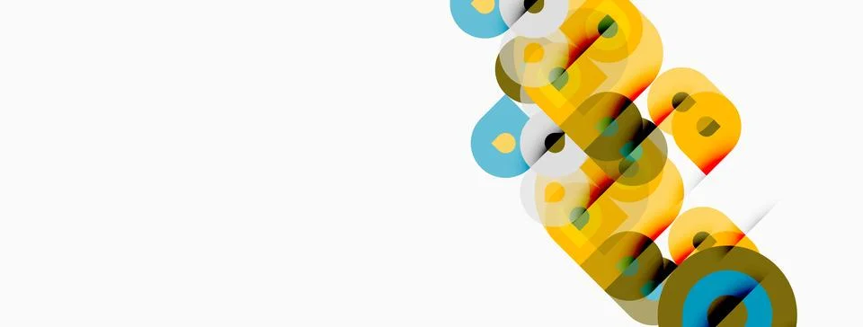 Abstract geometric shapes overlap, creating colorful patterns. Yellow, blue, Stock Illustration