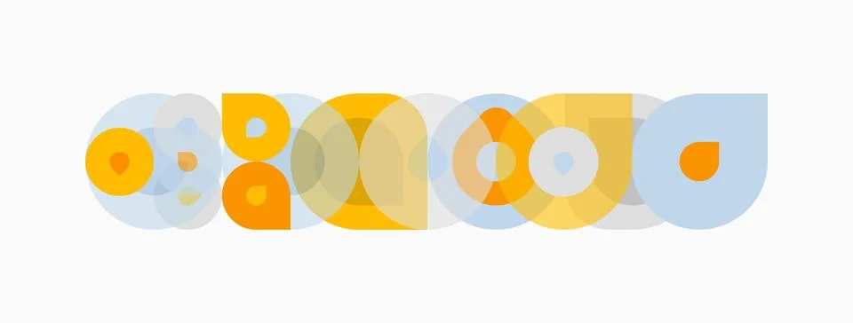 Abstract geometric shapes overlap, creating colorful pattern. Circles dominat Stock Illustration