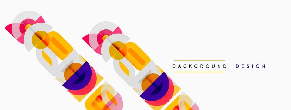 Abstract geometric shapes overlap, creating vibrant pattern. White background Stock Illustration
