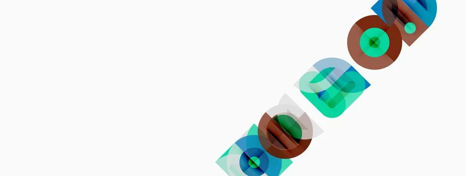 Abstract geometric shapes overlap, creating colorful patterns. Circles, squ.. Stock Illustration