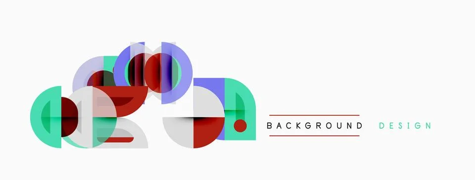 Abstract geometric shapes overlap, creating vibrant design. Circles, squares, Stock Illustration