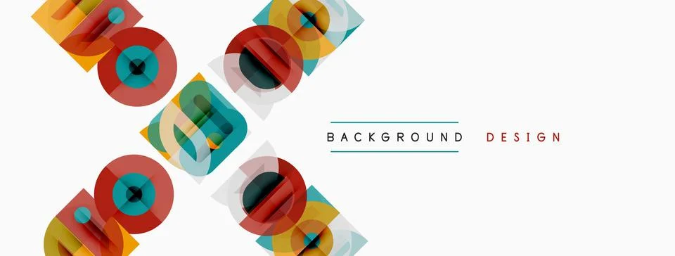 Abstract geometric shapes overlap, creating vibrant colorful pattern. White Illustrazione stock