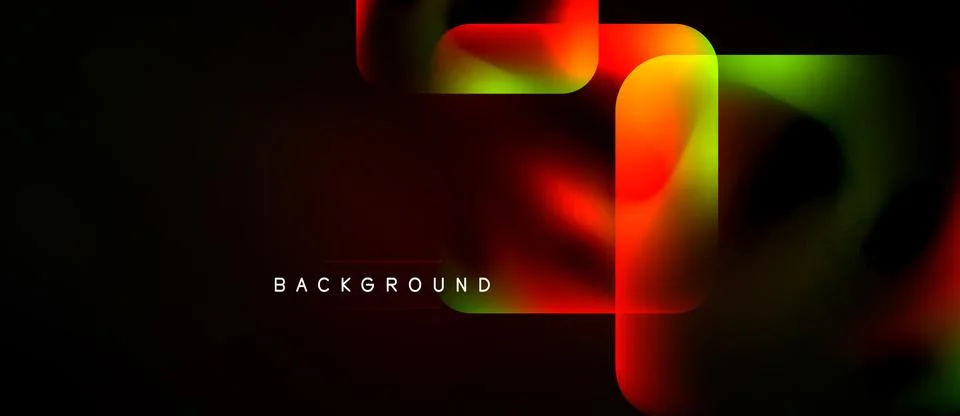 Abstract geometric shapes overlap, creating vibrant color gradients on dark Stock Illustration