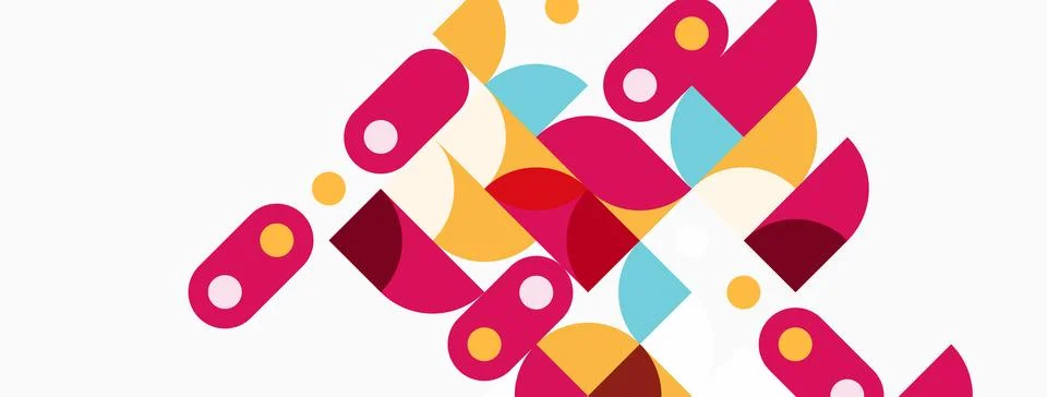Abstract geometric shapes overlap, creating vibrant colorful pattern. Pink, Stock Illustration