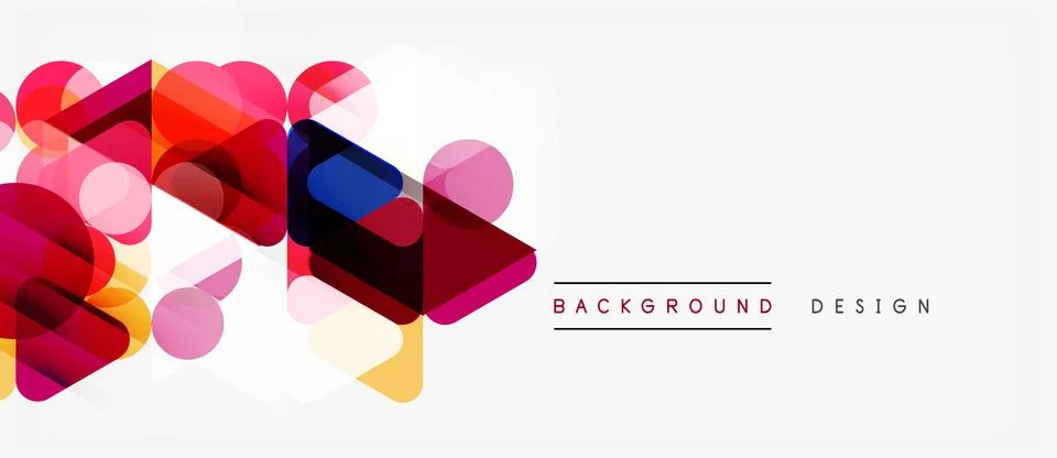 Abstract geometric shapes overlap, creating vibrant colorful design. White .. Stock Illustration
