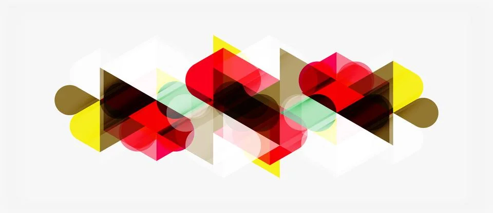 Abstract geometric shapes overlap, creating vibrant color patterns. Red, ye.. Stock Illustration