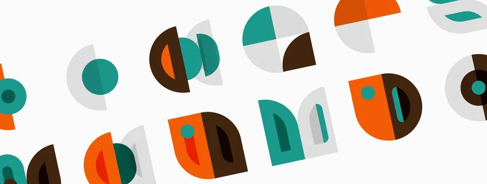 Abstract geometric shapes overlap, creating colorful pattern. Brown, teal, 스톡 일러스트