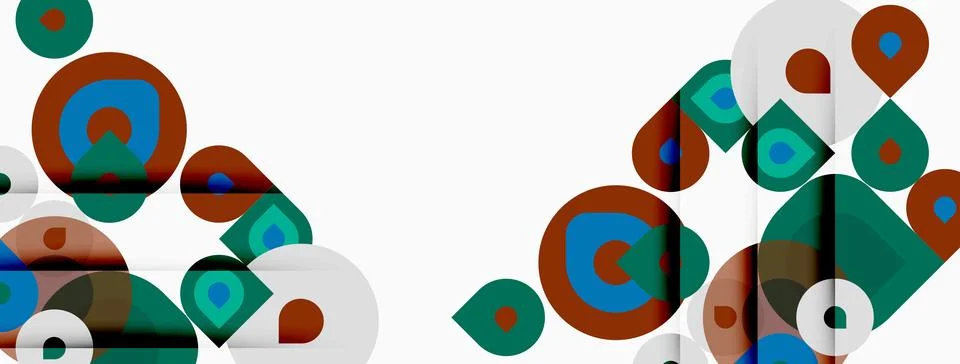 Abstract geometric shapes overlap, creating colorful patterns. Circles, squ.. 스톡 일러스트