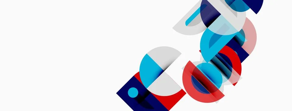 Abstract geometric shapes overlap, creating dynamic composition. Blue, red,.. 스톡 일러스트