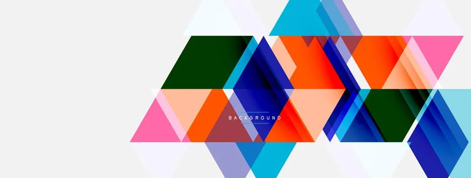 Abstract geometric shapes overlap, creating vibrant colorful background. Mode Stock Illustration