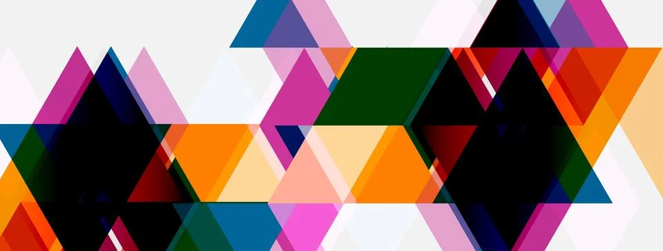 Abstract geometric shapes overlap, creating vibrant colorful pattern. Triangl Illustrazione stock