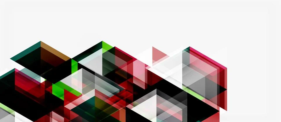Abstract geometric shapes overlap, creating dynamic visual texture. Red, gree Stock Illustration