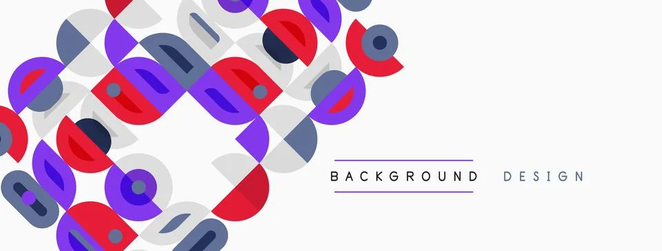 Abstract geometric shapes overlap, creating vibrant background. Circles, sq.. 스톡 일러스트