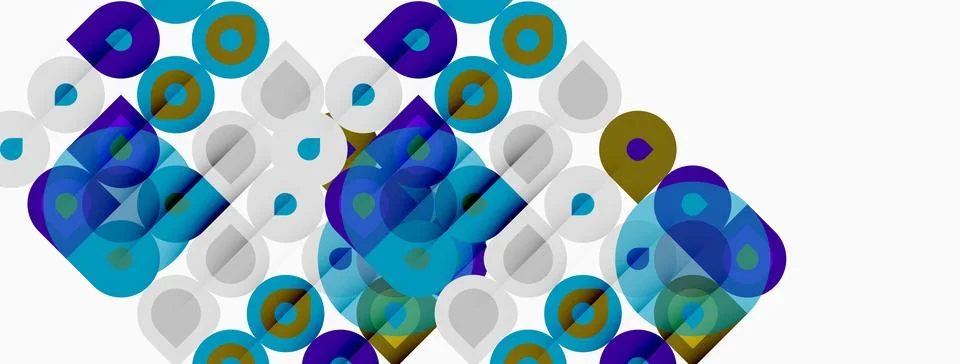 Abstract geometric shapes overlap, creating vibrant blue, teal, gray patterns Stock Illustration