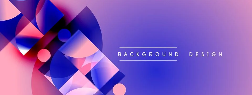 Abstract geometric shapes overlap, creating vibrant purple, pink, blue grad.. Illustrazione stock