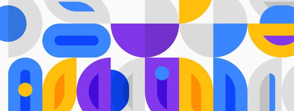 Abstract geometric shapes overlap, creating colorful pattern. Blue, purple, Stock Illustration