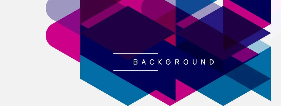 Abstract geometric shapes overlap, creating vibrant background. Purple, blue, Stock Illustration