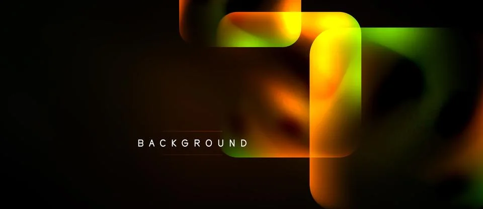Abstract geometric shapes overlap, creating vibrant gradients. Dark backgroun Illustrazione stock
