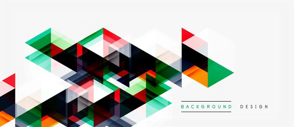 Abstract geometric shapes overlap, creating vibrant colorful background. Mode Stock Illustration