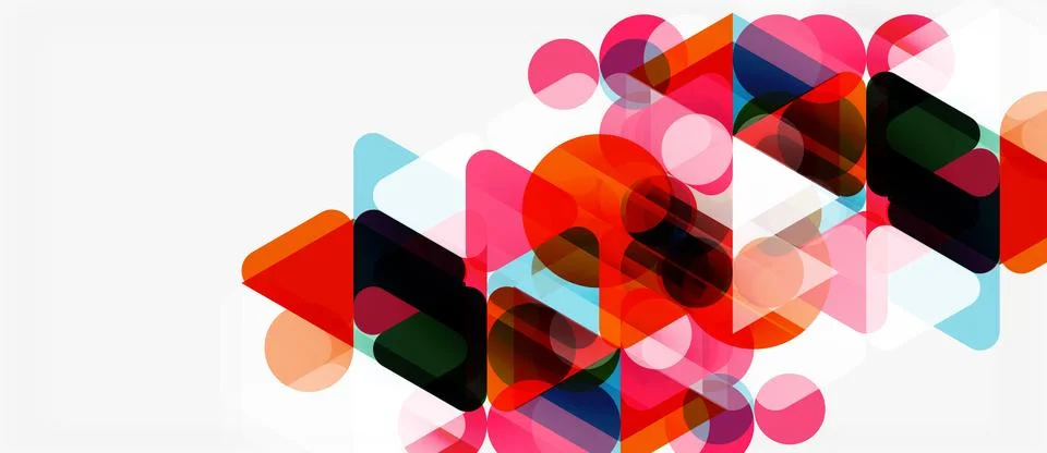 Abstract geometric shapes overlap, creating vibrant colorful composition. Stock Illustration