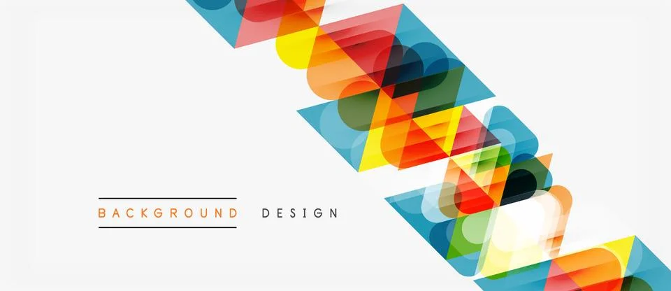 Abstract geometric shapes overlap, creating vibrant colorful pattern. White Illustrazione stock