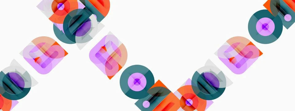 Abstract geometric shapes overlap, creating colorful patterns. Circles, squ.. Stock Illustration
