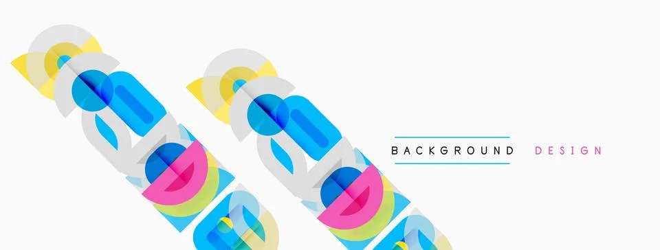 Abstract geometric shapes overlap, creating vibrant pattern. White background Stock Illustration