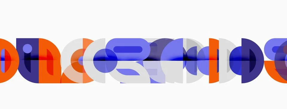 Abstract geometric shapes overlap, creating colorful patterns. Circles, Stock Illustration