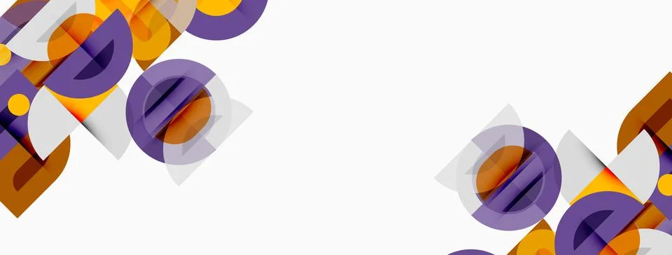 Abstract geometric shapes overlap, creating vibrant color blocks. Purple, o.. Illustrazione stock