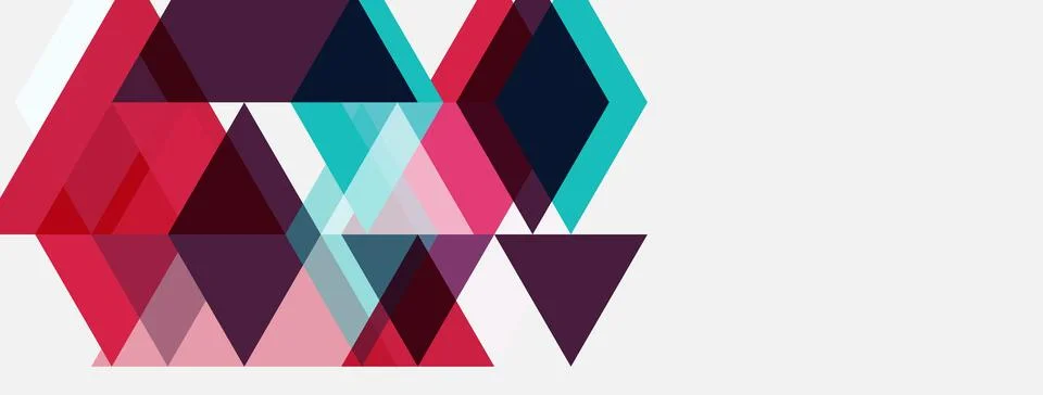 Abstract geometric shapes overlap, creating vibrant color patterns. Triangles Illustrazione stock