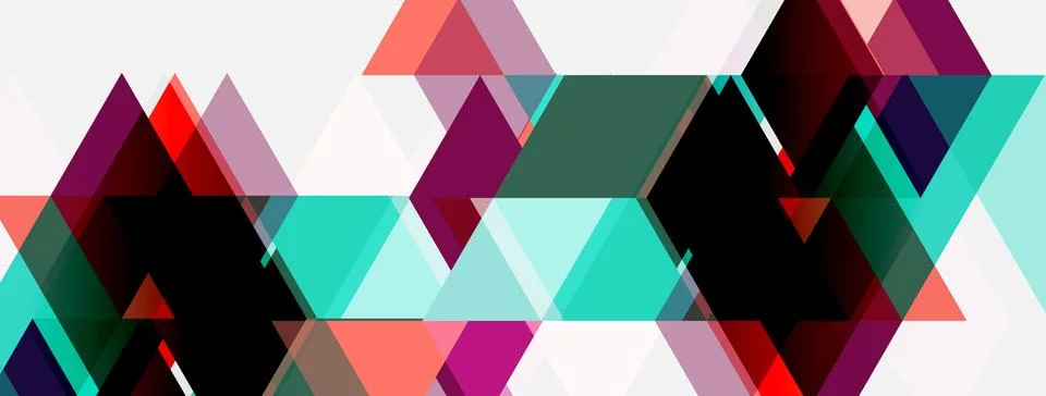 Abstract geometric shapes overlap, creating vibrant colorful pattern. Trian.. 스톡 일러스트