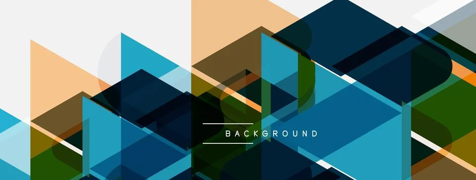 Abstract geometric shapes overlap, creating layered visual effect. Blue, gree イラスト素材
