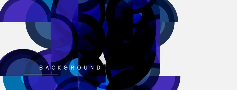 Abstract geometric shapes overlap, creating dynamic blue gradient background. Illustrazione stock