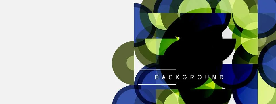 Abstract geometric shapes overlap, creating vibrant color gradients. White .. Stock Illustration