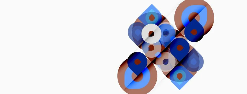 Abstract geometric shapes overlap, creating complex patterns. Blue, gray, bro Stock Illustration