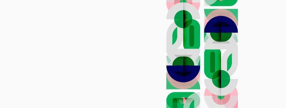 Abstract geometric shapes overlap, creating layered visual effect. Green, blu Illustrazione stock