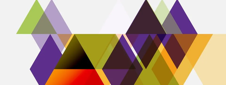Abstract geometric shapes overlap, creating colorful composition. Triangles, Stock Illustration