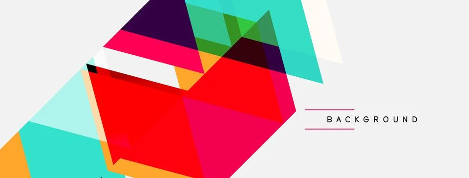 Abstract geometric shapes overlap, creating vibrant colorful background. Mode Stock Illustration